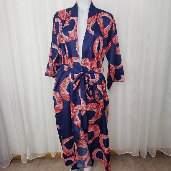 B. Cohen Other - Vintage B. Cohen for Saks Fifth Avenue kimono robe blue red geometric pattern